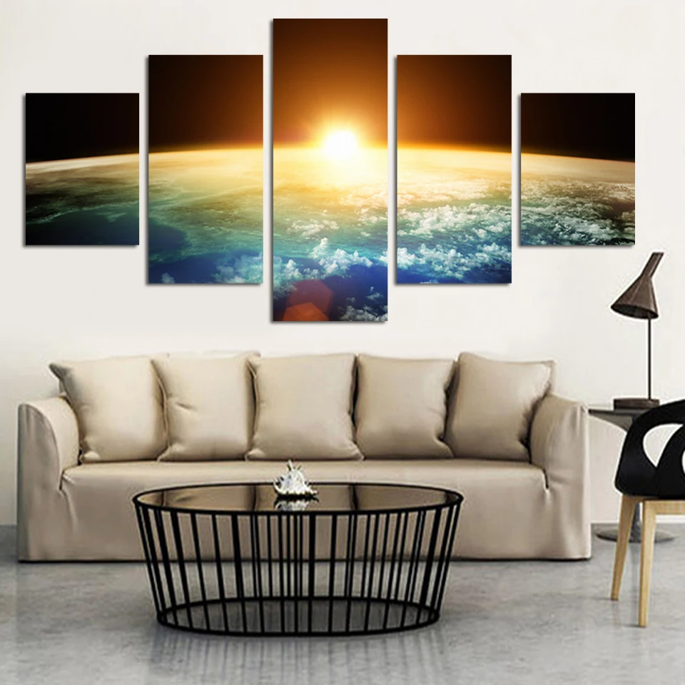 

5Pieces Picture Painting Wall Art Room Decor Print Poster Light Flowers Wall Pictures for Living Room Canvas Painting Framed
