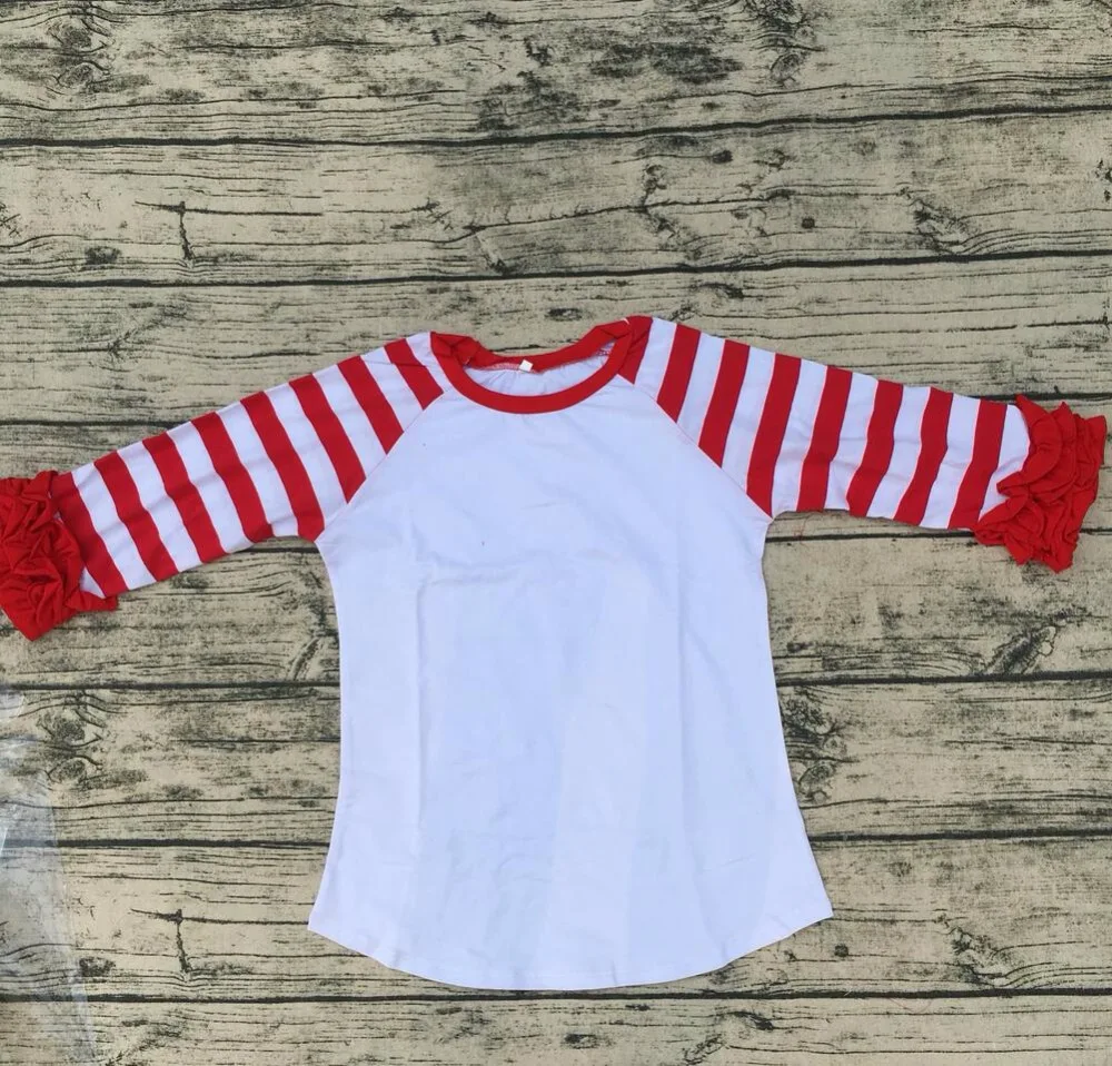 С оборками и реглан 2017 Изысканная детская одежда в красную полоску рукавом