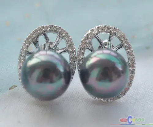 

100% New image > 12mm round black shell pearl oval inlay hook earring