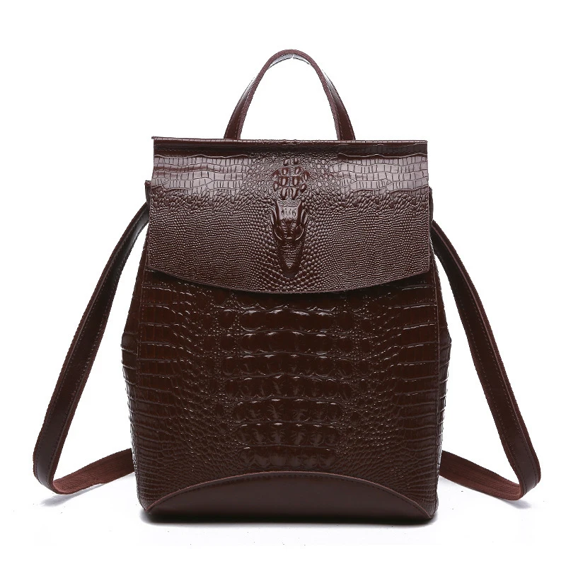2017 Натуральной Кожи Крокодила Шаблон женщин Рюкзаки Кожаные сумки На Ремне Досуг