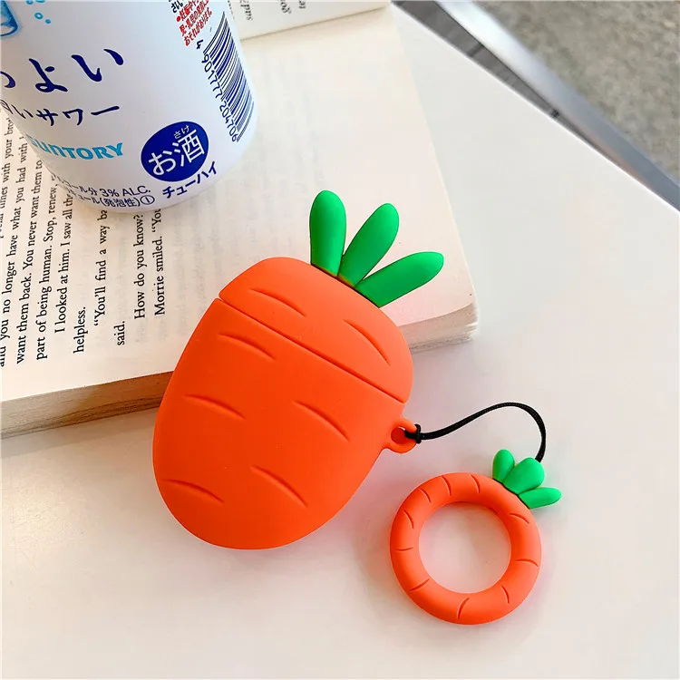3D силиконовый чехол с милыми мультяшными фруктами для Airpods, беспроводная Bluetooth гарнитура, аксессуары, коробка, сумка для наушников, кольцо для ключей на палец - Цвет: carrot