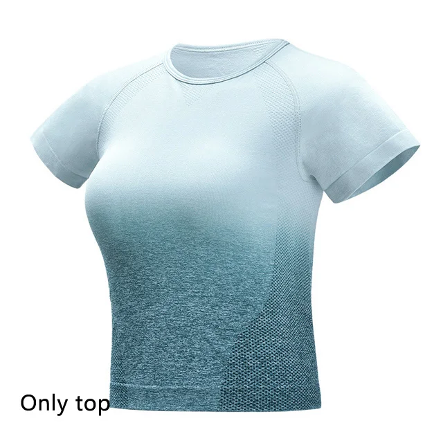 Green top Ombre бесшовный Женский комплект для йоги, одежда для спортзала, градиентные леггинсы+ укороченные рубашки, спортивный костюм для тренировок, Женский комплект с коротким рукавом для фитнеса - Цвет: Green top