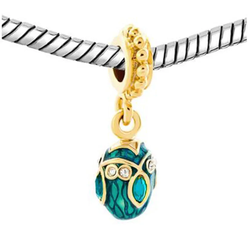 Подходят для браслетов Pandora синие кристаллы пасхальные яйца Faberge золотые