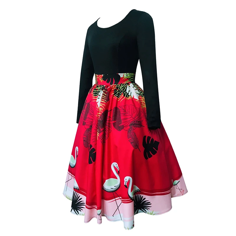 Женское платье в стиле ретро с принтом Фламинго виде пальмовых листьев винтажное