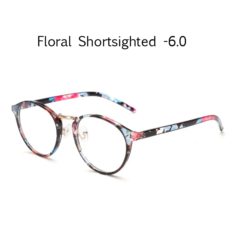 floral myopia 6.0 Zilead женские цветочные Fnished очки для близорукости металлические круглые близорукие очки для женщин короткие очки с градусом-1.0to-4,0 - Цвет оправы: floral myopia 6.0