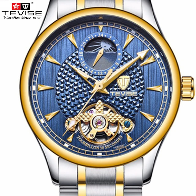 Tevise automatico self-ветер Для мужчин стимпанк Tourbillon механические часы Скелет Бизнес