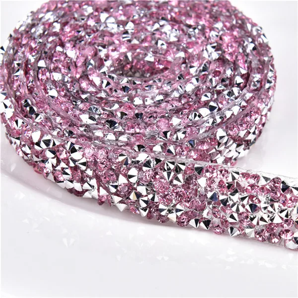 pink color Прямые продажи с фабрики 2 ярда Стразы 15 мм ширина Черный Кристалл декоративная сетка цепь кристалл свадебный смокинг ремесла - Цвет: pink color