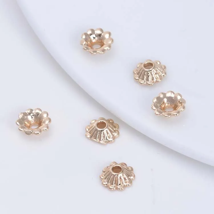

10PCS 8MM 24K Champagne Gold Color Plated Brass Flower Beads Caps High Quality Diy Jewelry Accessories