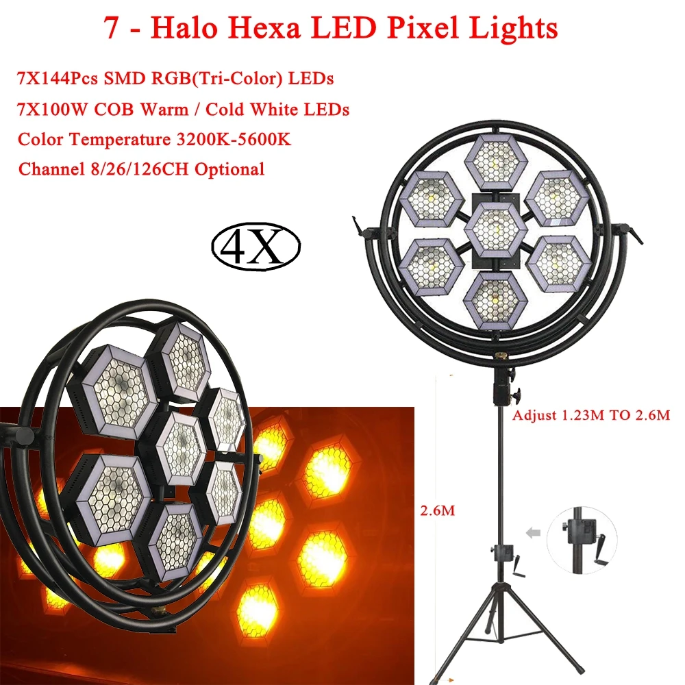 4 шт./лот новое DJ оборудование 7 Halo Hexa LED Pixel Lights 7X144 RGB 3IN1 LEDs и 7X100W COB теплый/холодный