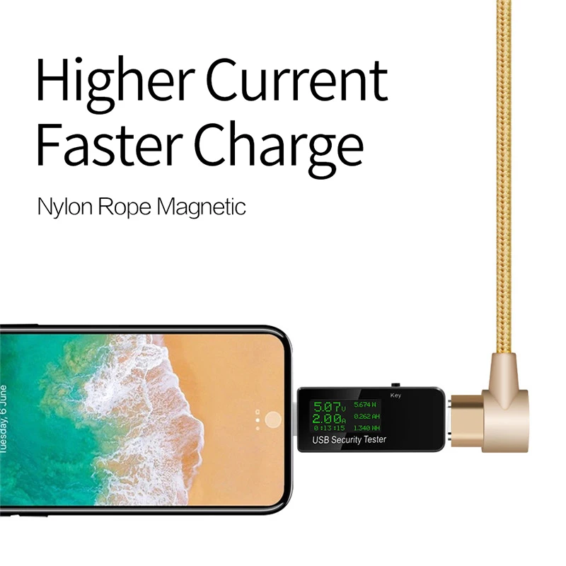 Магнитный кабель MANTIS 90 градусов для iPhone XR X S правый угол 2.4A Быстрая зарядка нейлон