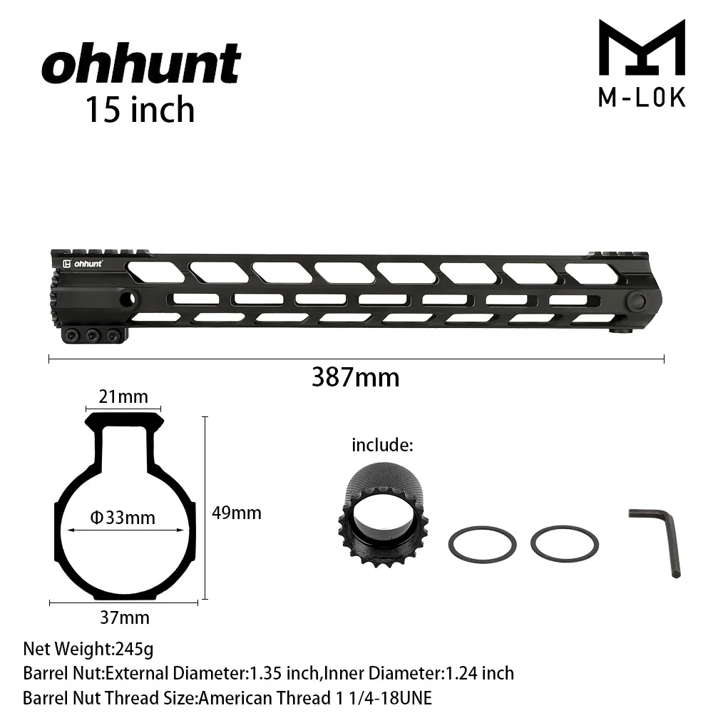 15 Inch Ohhunt Tactical AR15 поплавок M-LOK Handguard " 9" 1" 12" 13," 15" Пикатинни Вивер рейка с стальной бочкой гайка - Цвет: 15 Inch