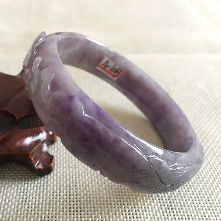 DYY 64 мм Винтаж Китай Ручной резьбой Лаванды Фиолетовый Жадеит Нефрита Браслет