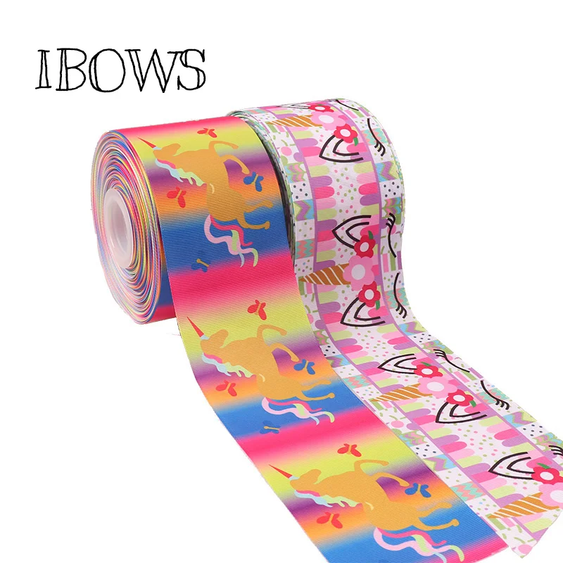 

2Yards 3"(75mm)High Quality Grosgrain Ribbon Rainbow Unicorn Printed Tape DIY Hair Accessories Holiday Decorations Materials
