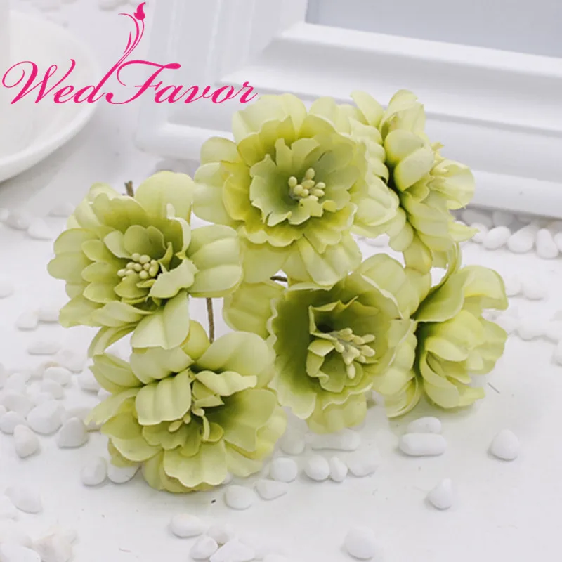 60 шт. 4,5 см шелк искусственный цветок роза искусственная ткань цветение вишни цветы для венка коробка конфет Скрапбукинг свадебные аксессуары - Цвет: Green