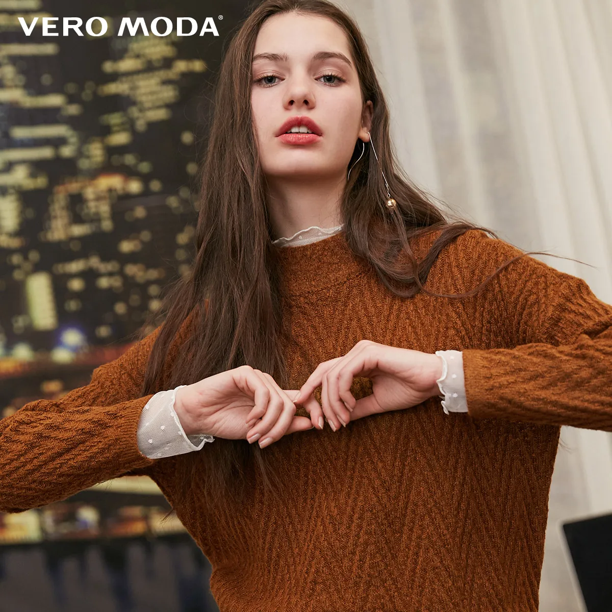 Burnt caramel mel. Vero Moda новые женские свитер женский ребристые круглый вырез водолазка нерегулярные подол чистый трикотаж | 318413614 - Цвет: Burnt caramel mel.