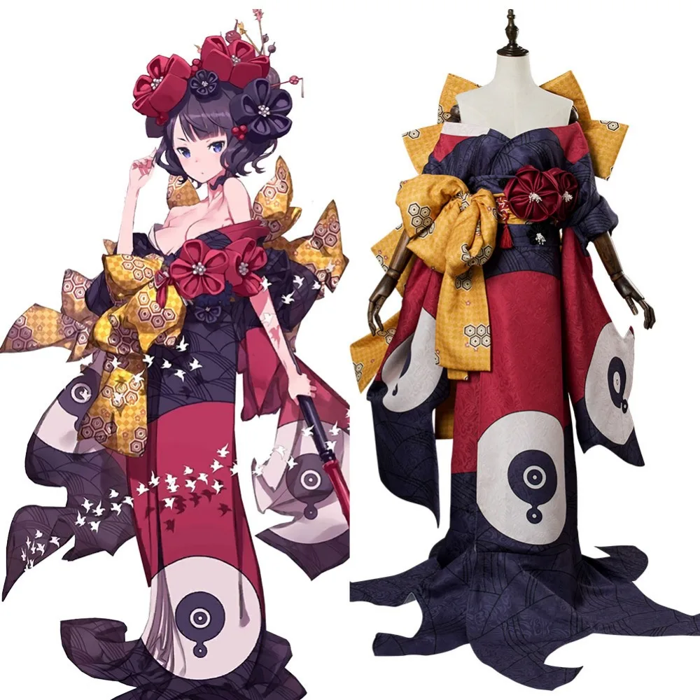 Fate Grand Order Косплей катсушика Hokusai косплей костюм, полный набор костюм кимоно Хэллоуин Карнавальный костюм для женщин 2 типа