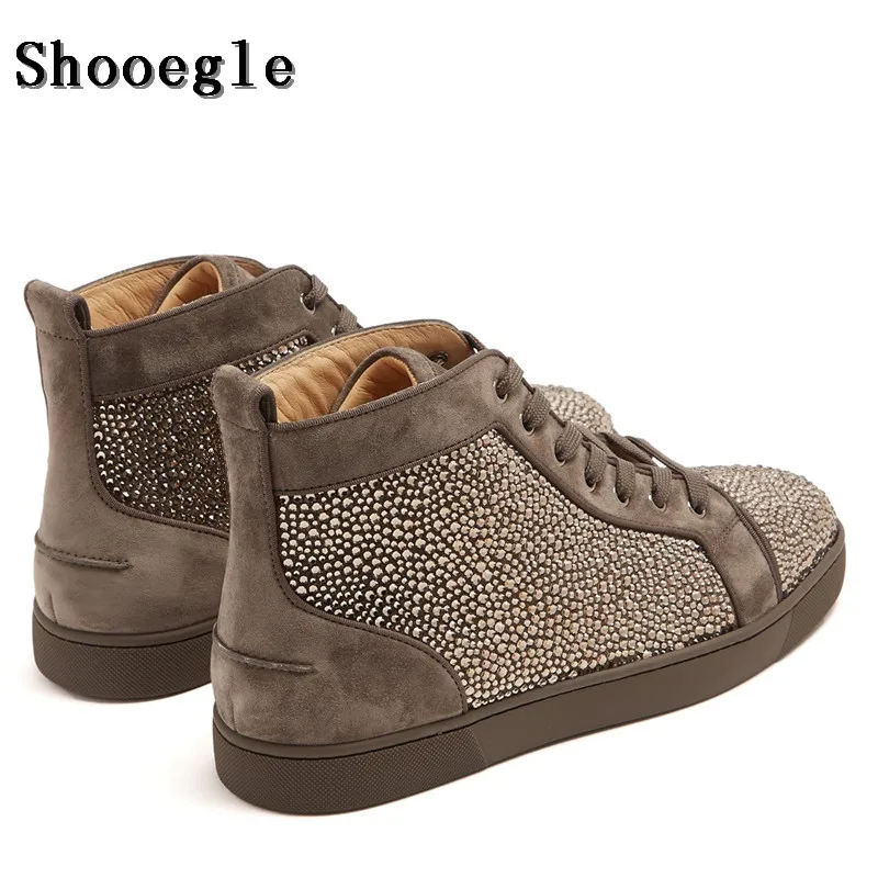 SHOOEGLE Newest Men Rhinestone Sneaker High-top Diamond Lace-up Ankle Boots Zapatillas Hombre Casual Shoes Man Free Shipping |