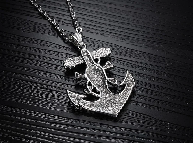 Titanium Steel Anchor Necklace Skull &amp Crossbones style Pendant &quotPirates of the Death&quot Punk Unique Jewelry | Украшения и