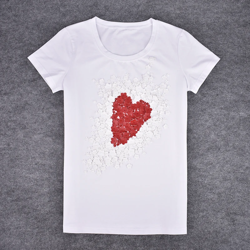 Женская футболка Ton С коротким рукавом 3D цветочным принтом и милым сердцем