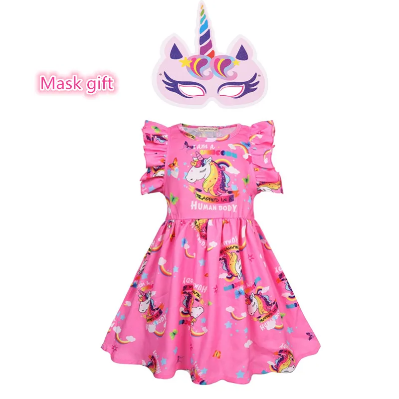 Gift mask New Girls for Party Rainbow unicorn Clothes Casual style Children Dresses 3~9 years old dress | Детская одежда и обувь