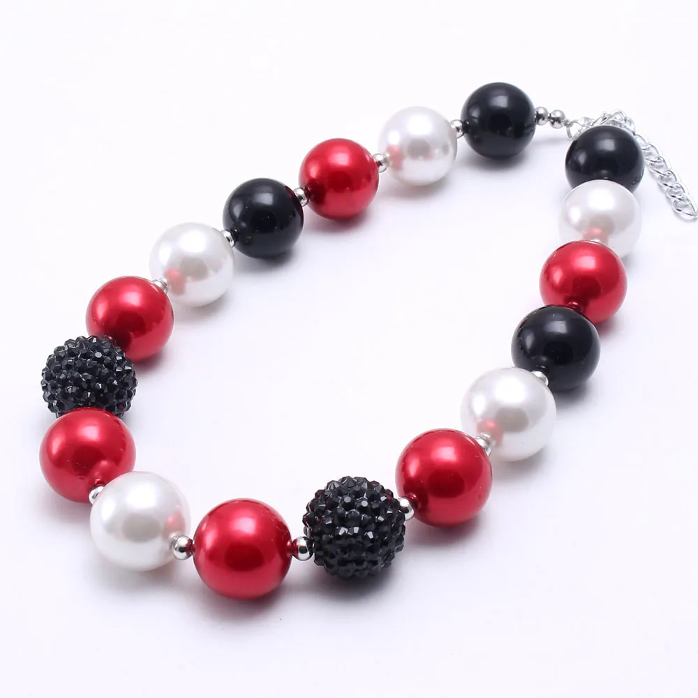 MHS.SUN 2PCS Pearl Beads Baby Kid Chunky Necklace Red+Black Color Girl Kids Bubblegum Bead Children Jewelry | Украшения и