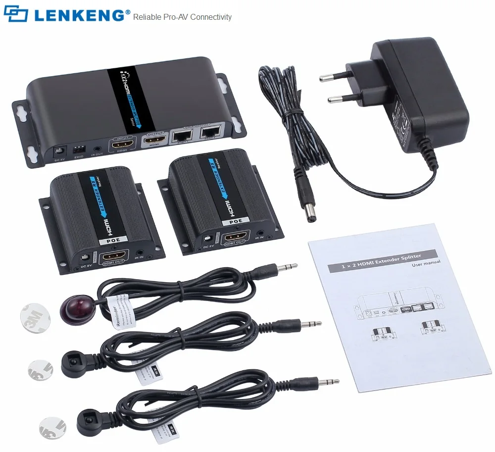 1x2 HDMI разветвитель Удлинитель на Cat6/7 до 40 м с ИК 1080p loop out LKV712PRO(1 Отправитель + 2