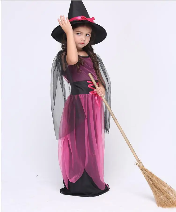 

S-XL Free Shipping Children's Halloween Costumes Kids Girls Witch Magician Costume Cosplay Fantasia Disfraces Game Uniforms