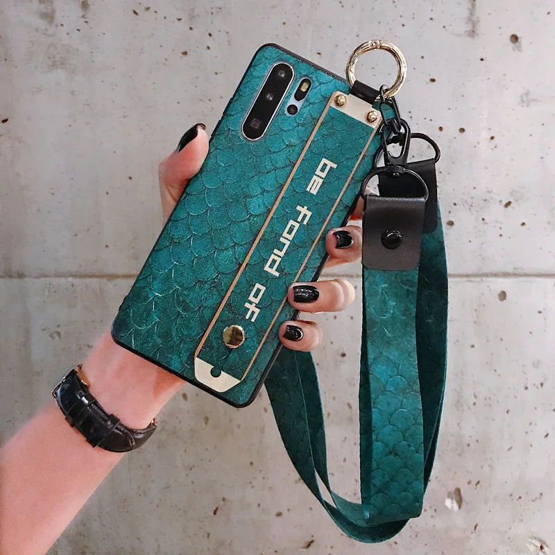 Green (Halter Strap) Ремешок на запястье Мягкий ТПУ чехол для телефона для huawei P30 Pro P20 Lite P Smart Plus mate 20 30 Pro чехол s шкала кольцо подставка держатель Крышка - Цвет: Green (Halter Strap)