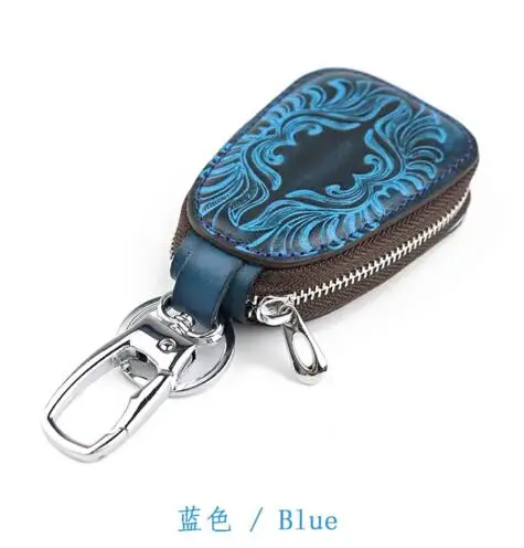 blue Винтажный Автомобильный держатель для ключей, Мужская ключница из натуральной кожи, карман на молнии, чехол для ключей, сумка, мужской брелок для ключей, чехол для ключей от автомобиля - Цвет: blue