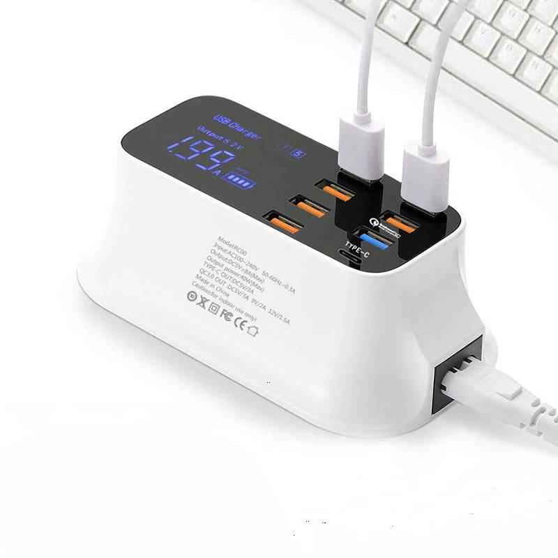 Зарядное устройство USB Type-C с 7 USB-портами и светодиодным дисплеем 3 0 | Мобильные