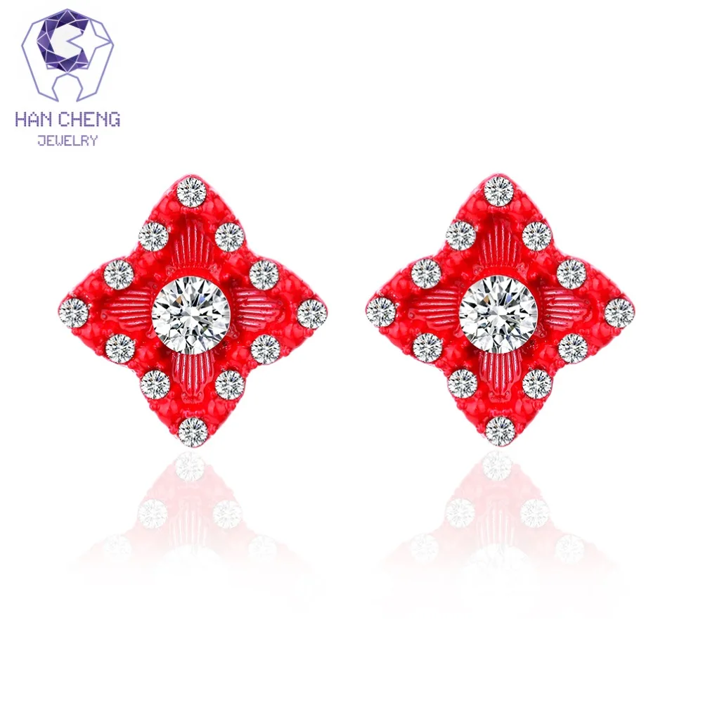 Женские серьги гвоздики HanCheng в виде четырехлистного клевера стразы ювелирное