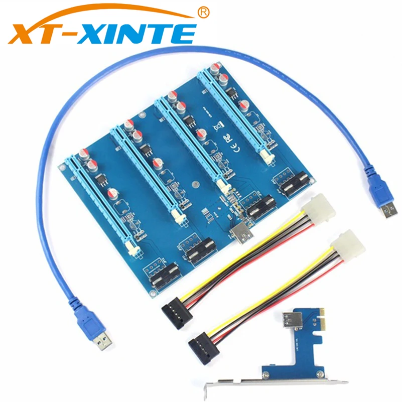 Адаптер PCI-E карта PCIe 1 на 4 переходная 1X 16X слот для майнинга ПК компьютерный разъем