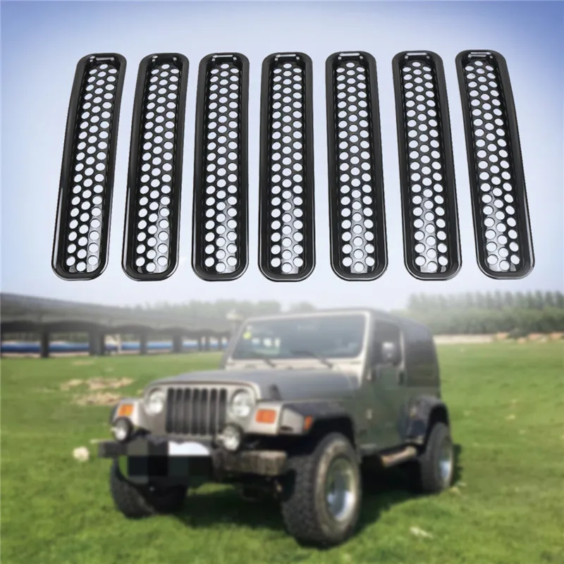 7 шт. передняя сетчатая решетка для Jeep Wrangler TJ 1997 2006|grille insert|bumper grillehoneycomb frame |