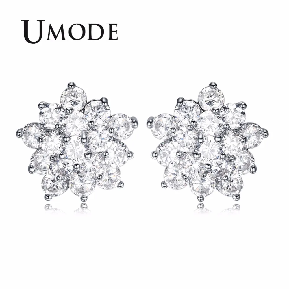 UMODE новые модные милые серьги гвоздики с цветами AAA + прозрачный CZ для женщин