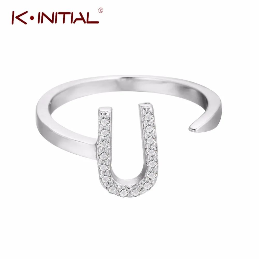 

Kinitial Silver Color New Zircon Crystal U Shaped Horseshoe Rings for Men Women Open Ring Hot Sale Fashion Finger Jewelry