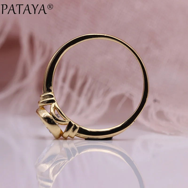 PATAYA, новые глянцевые полые кольца, подарки, 585, розовое золото, Круглый, натуральный, женское циркониевое кольцо, романтическое, свадебное, простое, хорошее, модное ювелирное изделие