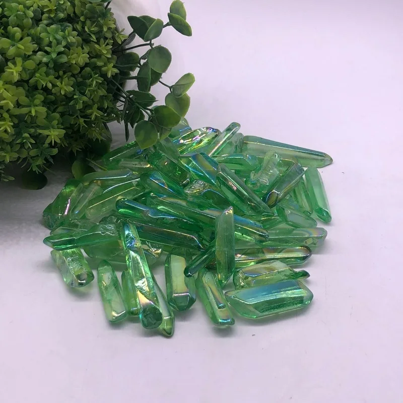 50 г редкая зеленая аура Lemurian семена кварцевых кристаллов камни Нерегулярные Кулон точечный образец зеленый гальванический камень