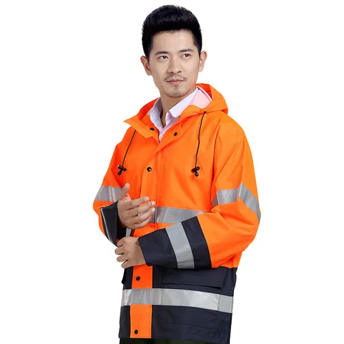Coat and pants Мужская одежда, мужской светоотражающий плащ, комплект, пальто, штаны, оранжевая, для улицы, водонепроницаемая, рабочая одежда, светоотражающая куртка, брюки - Цвет: Coat and pants