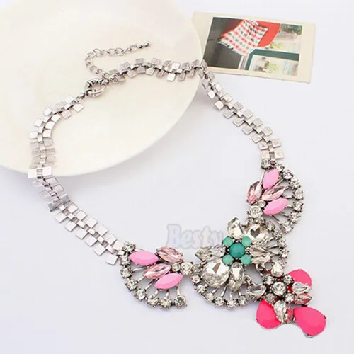 Fashion Statement necklace women Jewelry Crystal Flower Rhinestone Bib Chain Necklaces pendants J80 | Украшения и аксессуары