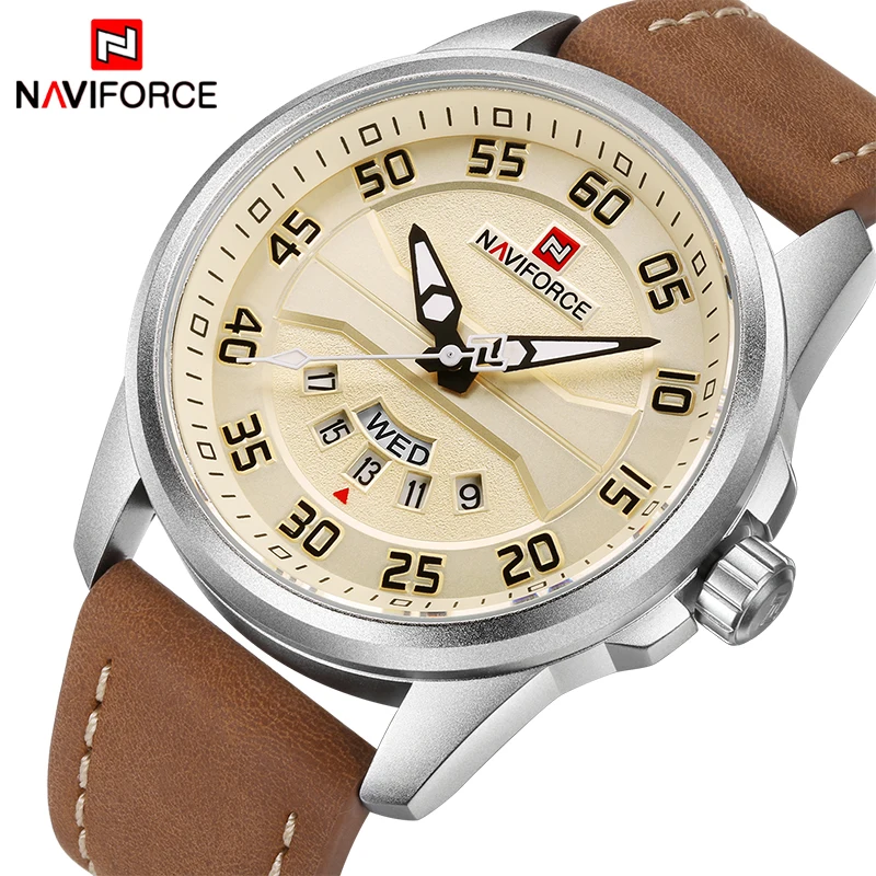 NAVIFORCE Brand Men Sports Watches Men's Quartz Date Clock Man Leather Strap Military Waterproof Wrist watch relogio masculino