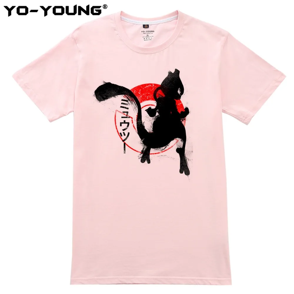 Yo-Young Men T-Shirt Anime Pokemon Mewtwo Design Digital Printing 100% 180 gsm Combed Casual Summer Top Tees Homme Customized |