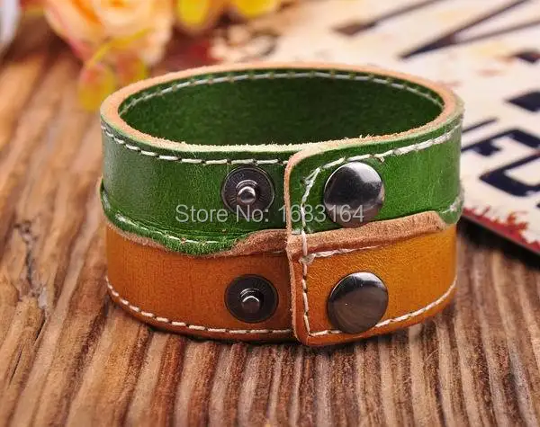 Желтый и зеленый кожаный браслет наручная повязка наручник обертывание