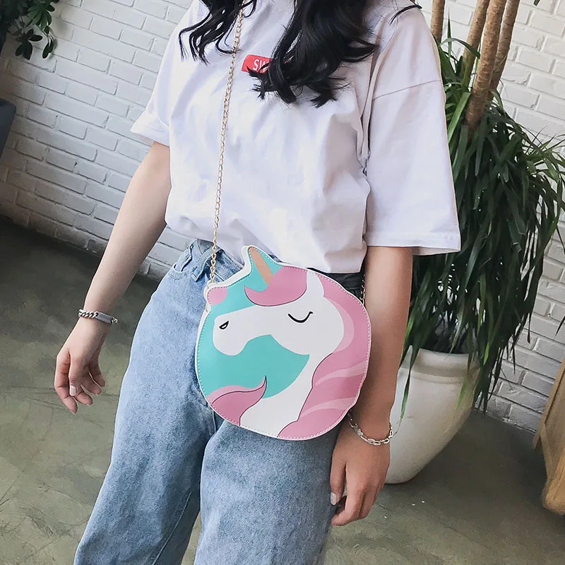 Сумка на плечо из ПУ кожи с милым рисунком единорога для женщин сумочка цепочке