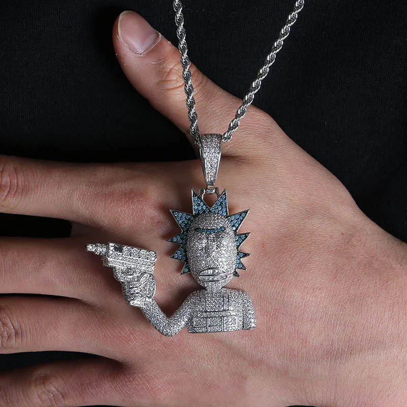 Ожерелье с подвеской «Iced Out Rick& marty», мужское ожерелье с цепочкой золотого и серебряного цвета с теннисной цепочкой, персонализированные ювелирные украшения в стиле хип-хоп