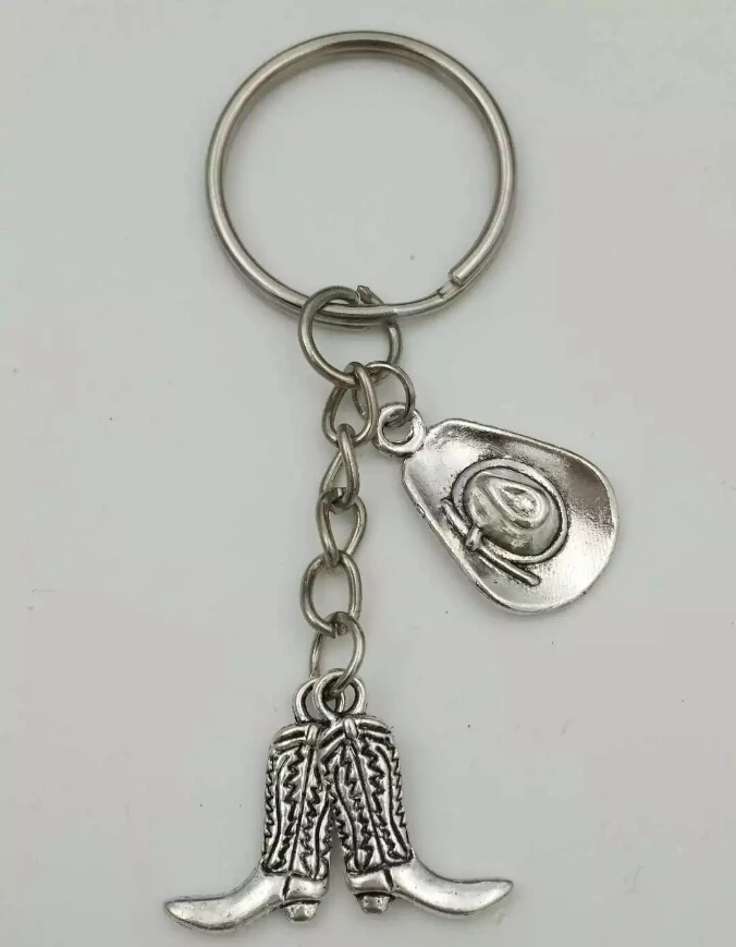 Western cowboy hat boots-Fashion jewelry Tibetan silver charm key chain ring Keychain Gifts Fit Key Chain Z80 | Украшения и