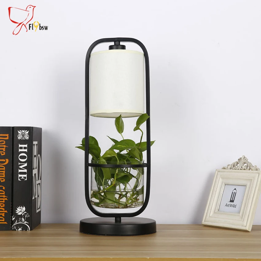 Modern simple Potted Plant table lamp bedroom/retaurant/cafe/bar decorative garden style iron&glass desk | Лампы и освещение