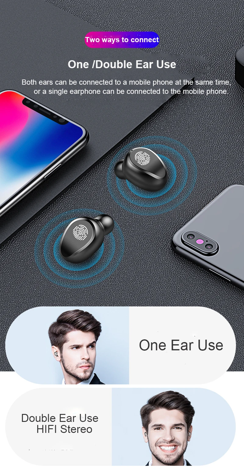TWS V5.0 Bluetooth наушники 8D стерео беспроводные наушники спортивные беспроводные наушники со светодиодный зарядным отсеком 2000 мАч держатель для телефона