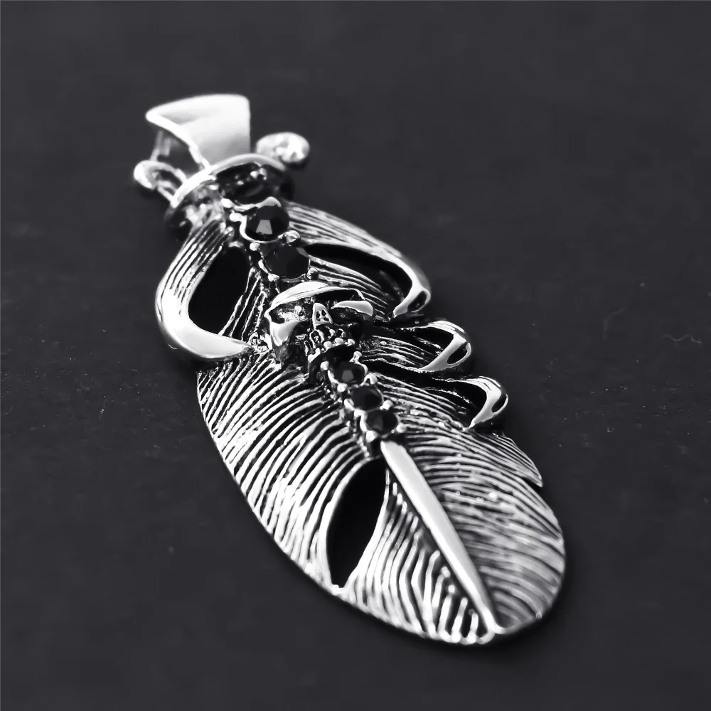 Monla Japan Takahashi Goro's Titanium Hiphop Men Necklace Punk Style Feather Pendant Shape Long Chain Stainless Steel | Украшения и