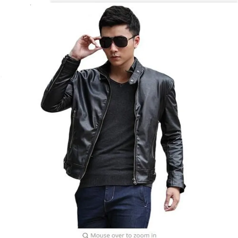 

autumn Winter men bomber jackets zipper Faux Leather black male casual Motorcycle jacket men Cheap plus size coat