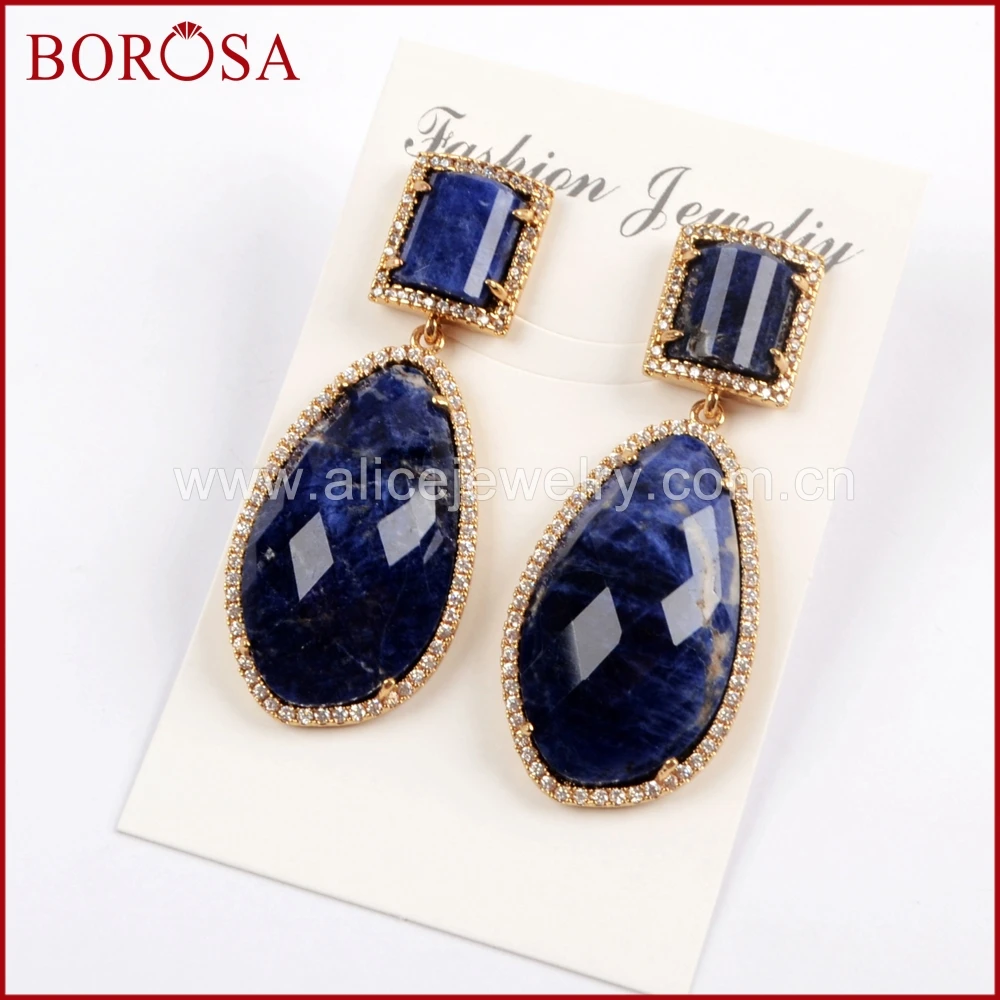 Серьги капельки BOROSA 3/5 пар с кубическим микро цирконием многоцветные граненым
